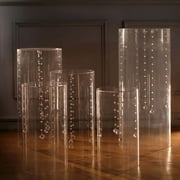 Efavormart Set Of 5 | Clear Acrylic Cylinder Plinth Display Box Stands, Pillar Pedestal Props With Hanging Hooks