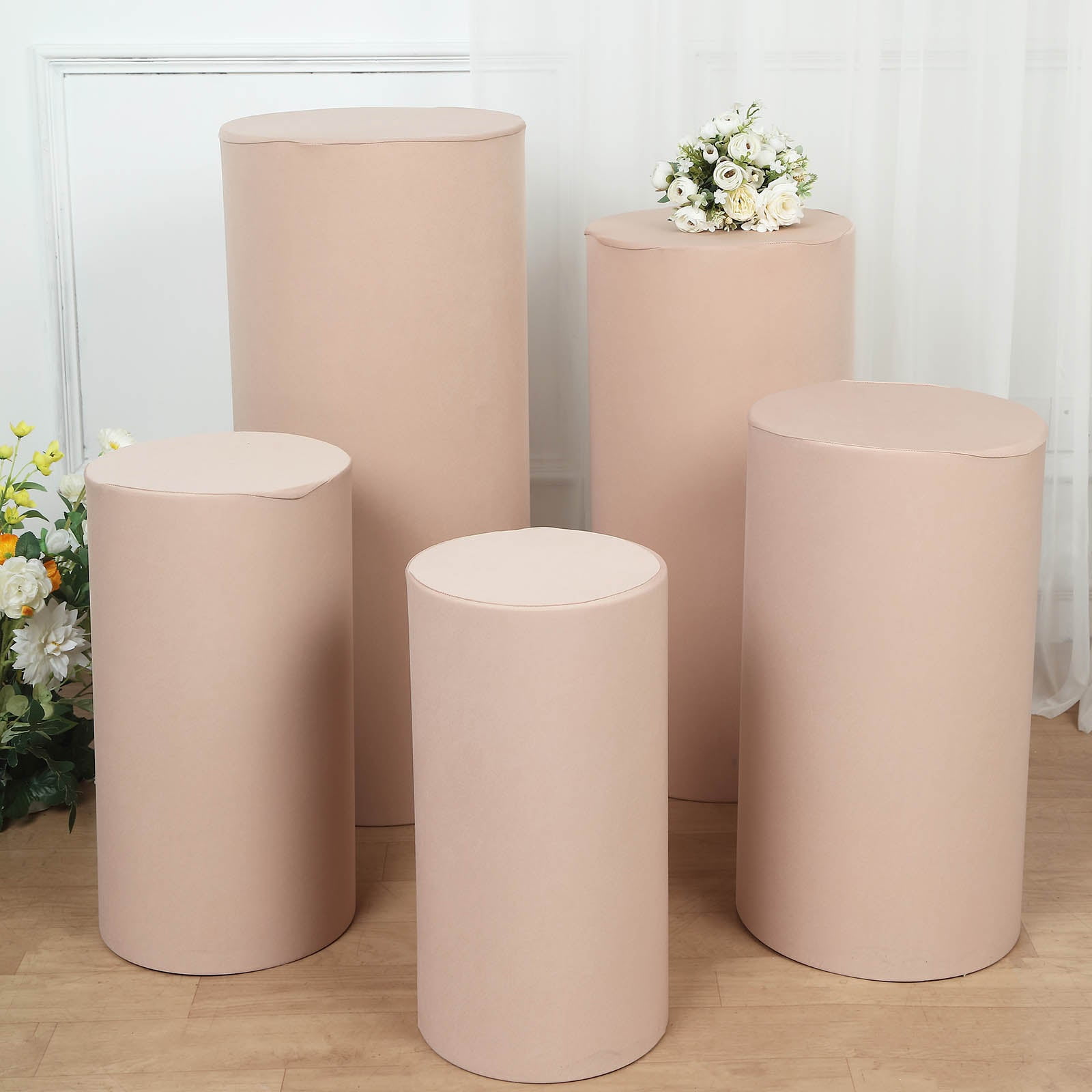 Efavormart Set Of 5 | Nude Spandex Cylinder Plinth Display Box Stand ...