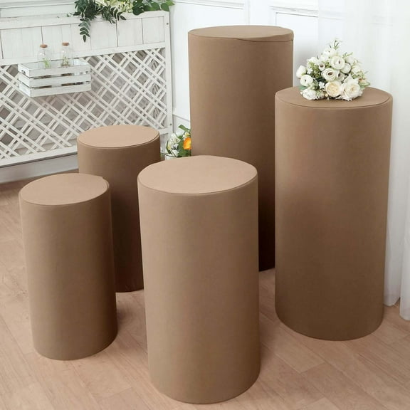 Efavormart Set Of 5 | Taupe Spandex Cylinder Plinth Display Box Stand Covers, Stretchable Pedestal Pillar Prop Covers - 160 GSM