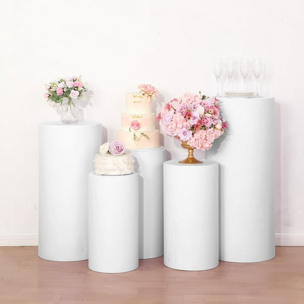 Efavormart Set Of 5 | White Spandex Cylinder Plinth Display Box Stand ...
