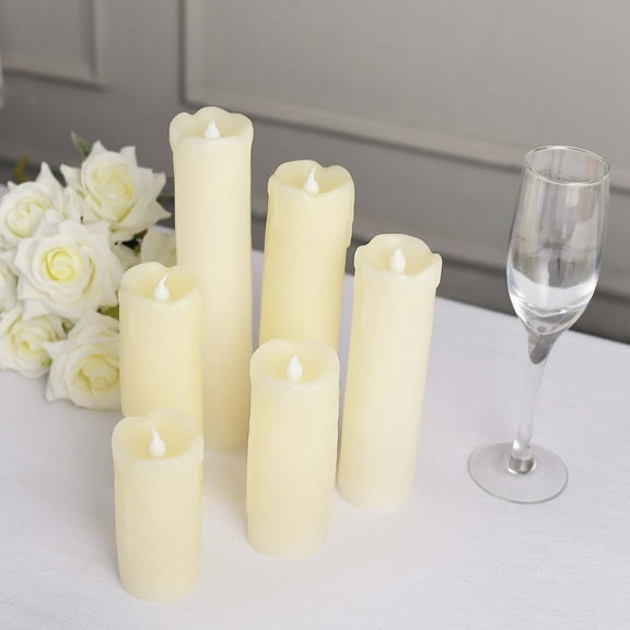 Efavormart Set Of 6 | Warm White Flameless Flicker LED Drip Wax Pillar Candles, Battery Operated Luminaria Holiday Candles