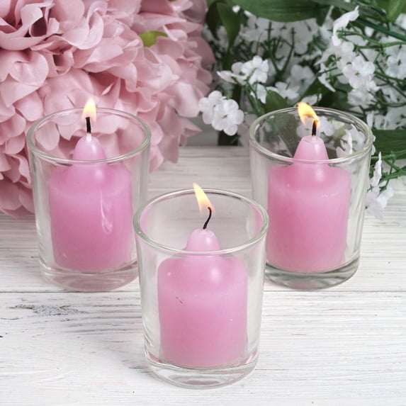 Efavormart Set of 12 Clear Glass Holders and Lavender Wax Candles Ideal for Aromatherapy Weddings Party Favors Home Decoration