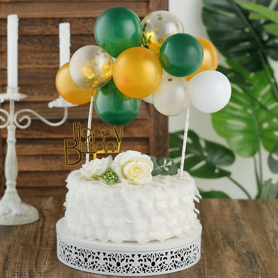 Efavormart Set of 12 Confetti Balloon Cloud Cake Topper, Mini Balloon Garland for Cake Decoration - Gold | Hunter Green | White | Clear