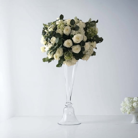 Efavormart Set of 2 | 24" Clear Reversible Clarinet Glass Trumpet Vase, Tall Glass Vases Wedding Event Home Decor