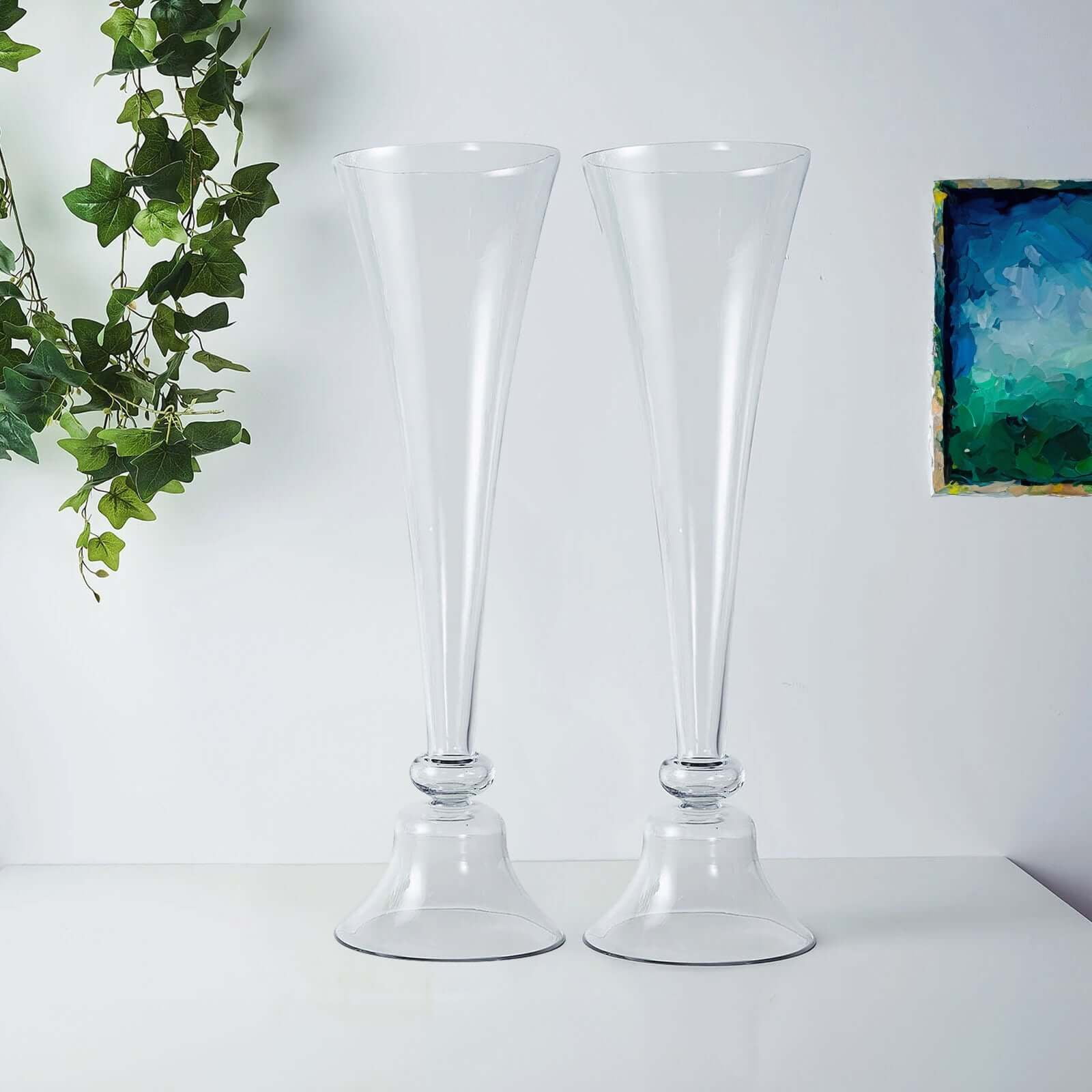 Efavormart Set of 2 | 32" Clear Reversible Clarinet Glass Trumpet Vase ...