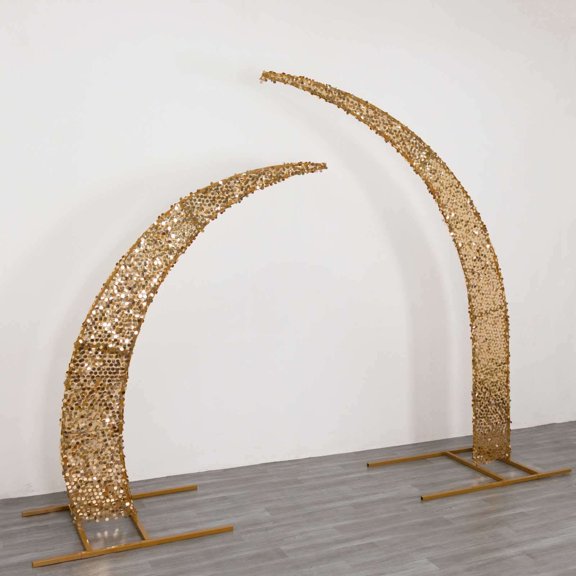 Efavormart Set of 2 Gold Big Payette Sequin Wedding Arch Cover for Half Crescent Moon Backdrop Stand, Sparkly Double Sided - 6.5ft, 8ft