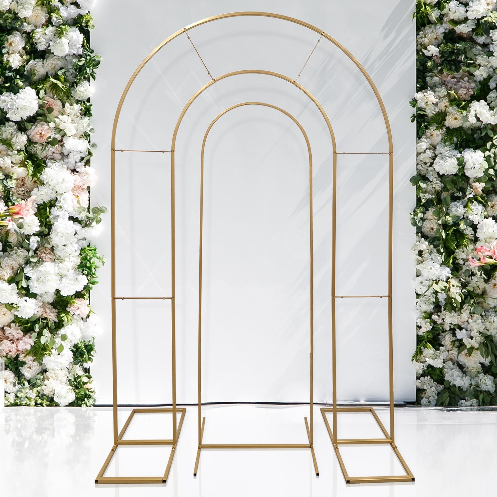 Efavormart Set of 2 Gold Metal Round Top Wedding Arch Chiara Backdrop ...