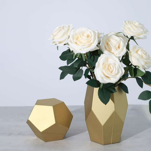 Efavormart Set of 2 | Matte Gold Pentagon Geometric Flower Vases, Glass Candle Holders - 5" | 8"