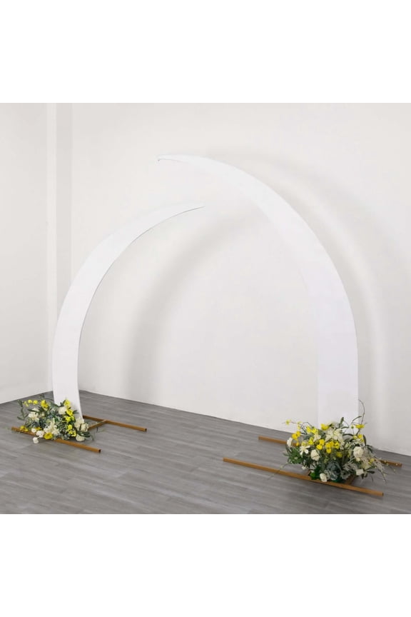 Set of 2 White Spandex Half Crescent Moon Wedding Arch Covers, Custom Fitted Backdrop Stand Cover for Curved Arbor Flower Balloon Frame