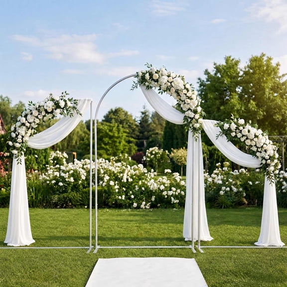 Efavormart Set of 3 Aluminum Chiara Backdrop Stands Silver – Round Top & Half Moon Arch Frame for Wedding & Event Decor - 5ft, 6ft, 7ft