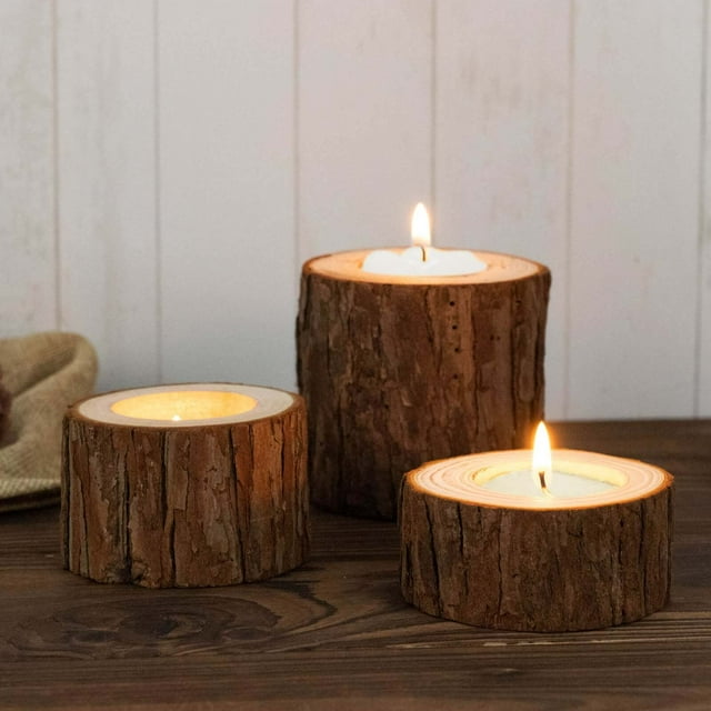 Efavormart Set of 3 | Assorted Farmhouse Wood Slice Votive Candle ...