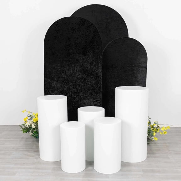 Efavormart Set of 3 Black Crushed Velvet Chiara Wedding Arch Covers For Round Top Backdrop Stands - 5ft, 6ft, 7ft