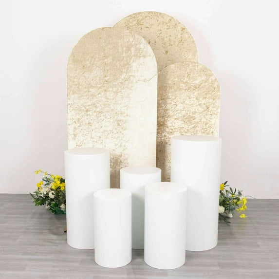 Efavormart Set of 3 Champagne Crushed Velvet Chiara Wedding Arch Covers For Round Top Backdrop Stands - 5ft, 6ft, 7ft