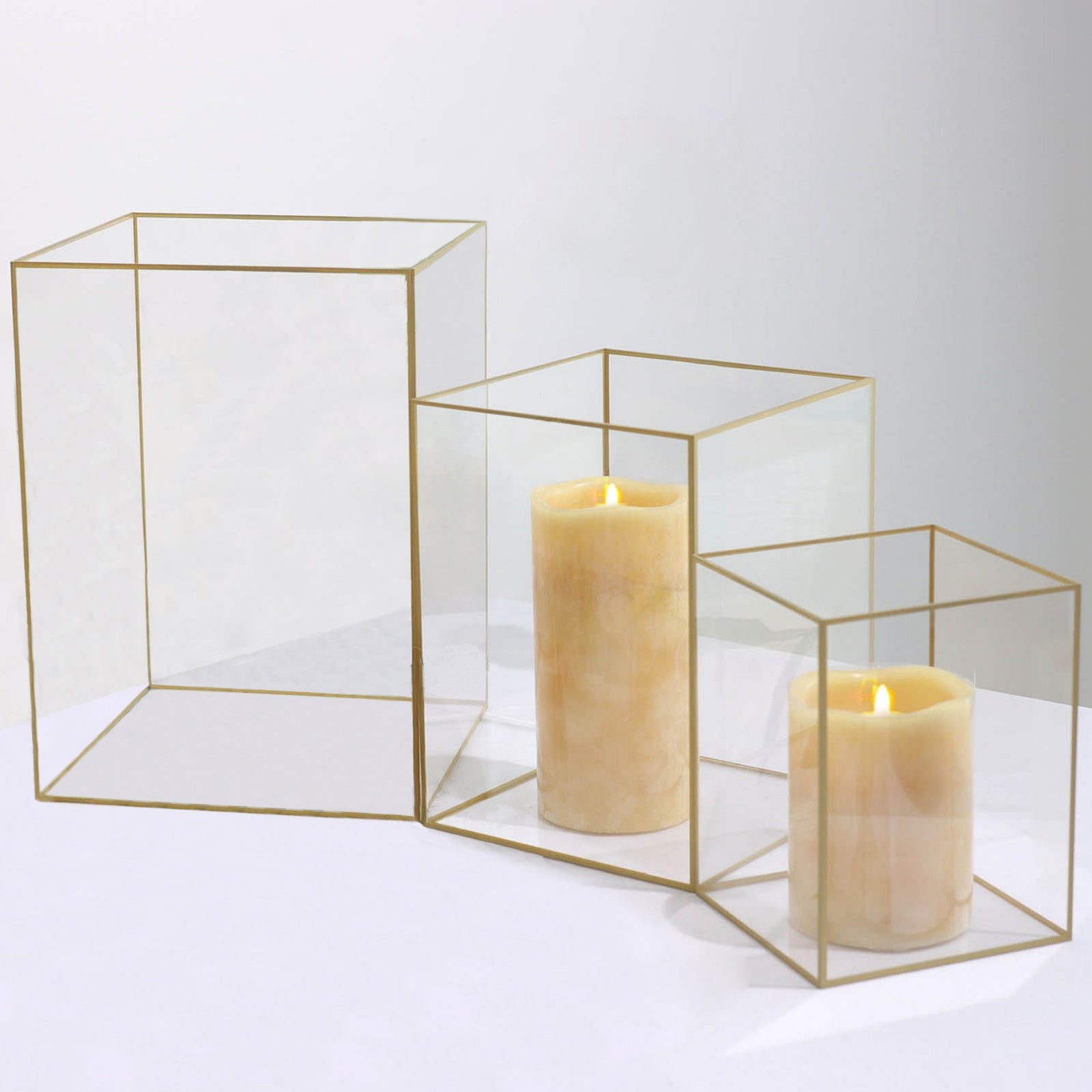 Efavormart Set of 3 Clear Acrylic Gold Metal Frame Pillar Candle