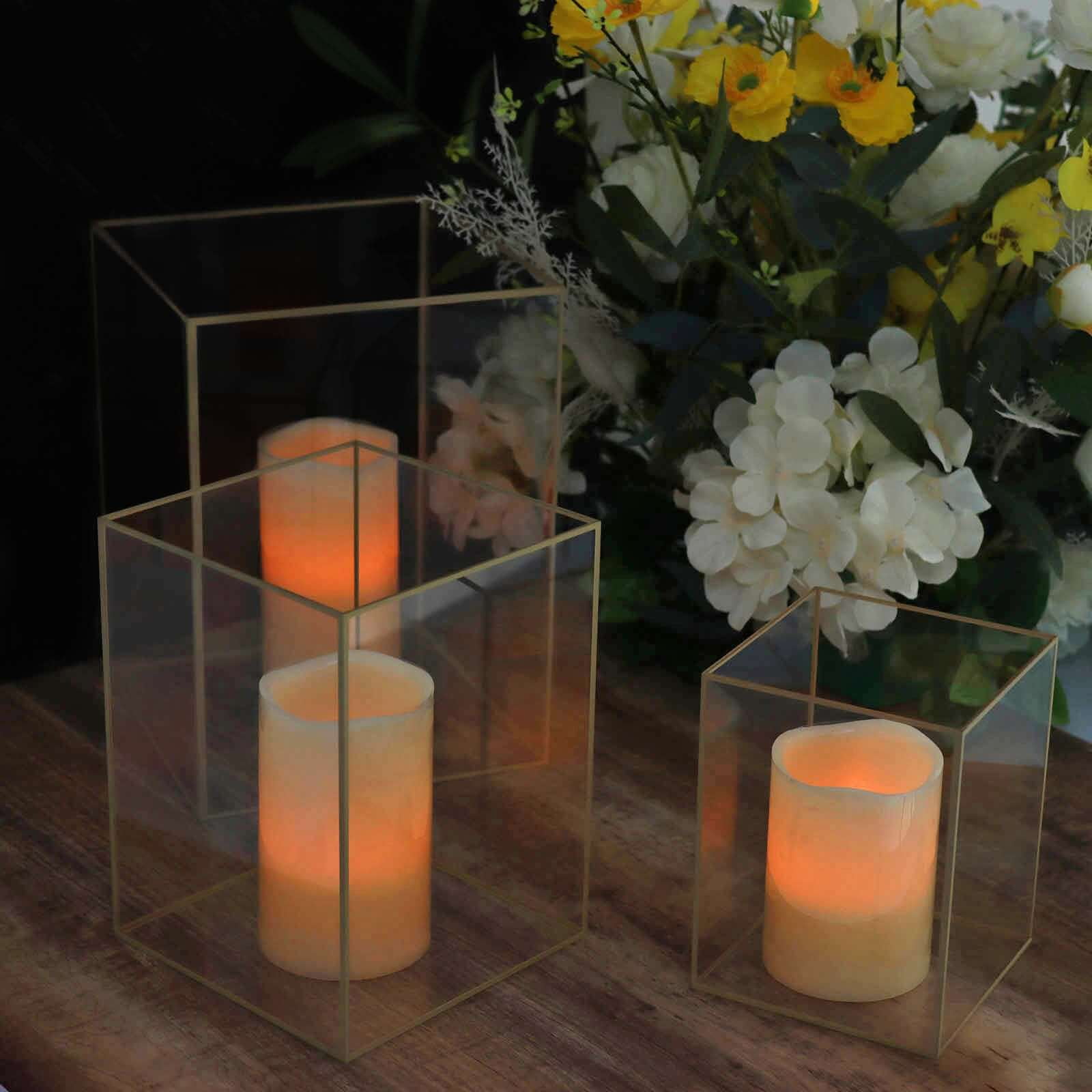Efavormart Set of 3 | Clear Acrylic Gold Metal Frame Pillar Candle ...
