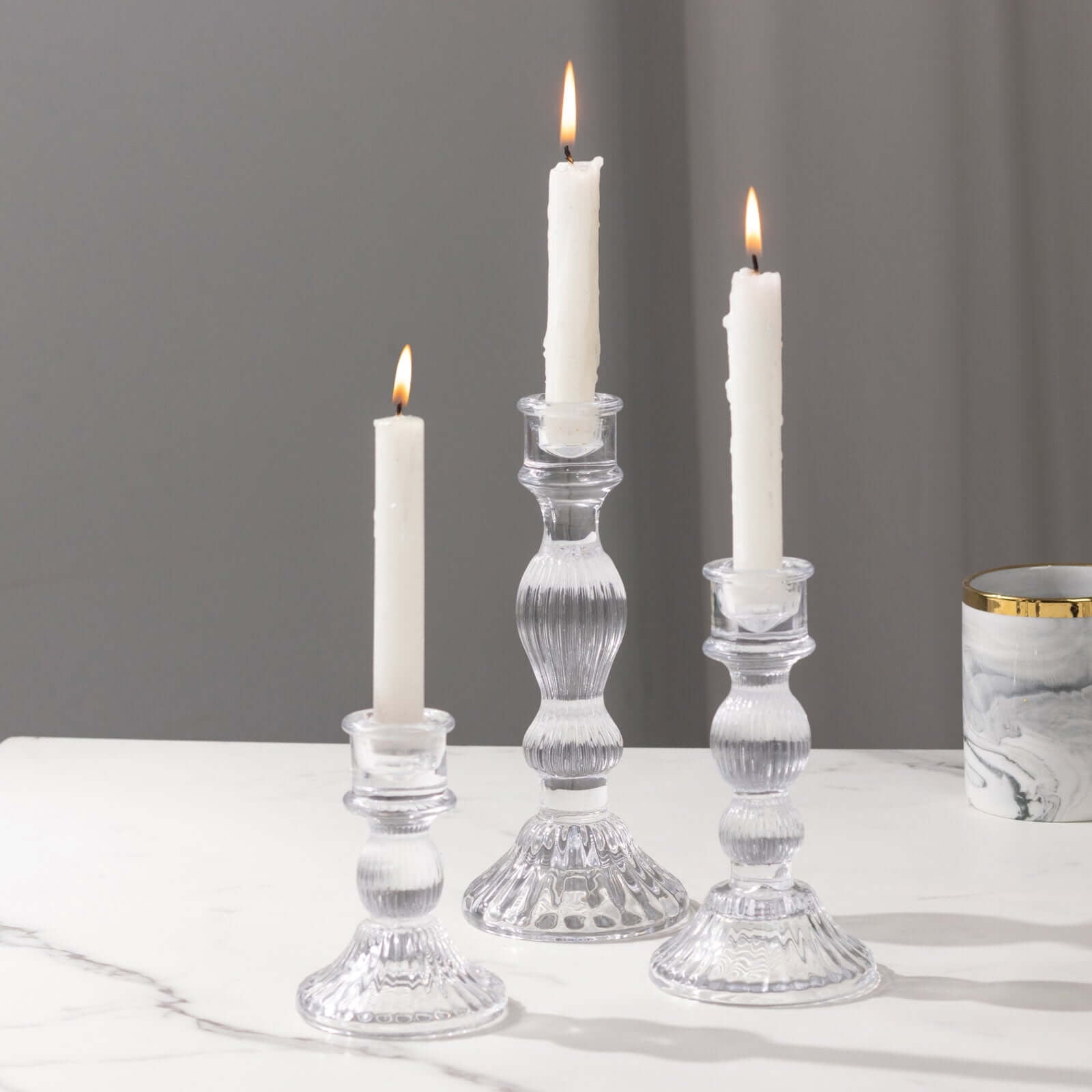 Efavormart Set of 3 Clear Fluted Glass Taper Candle Holders, Ribbed ...