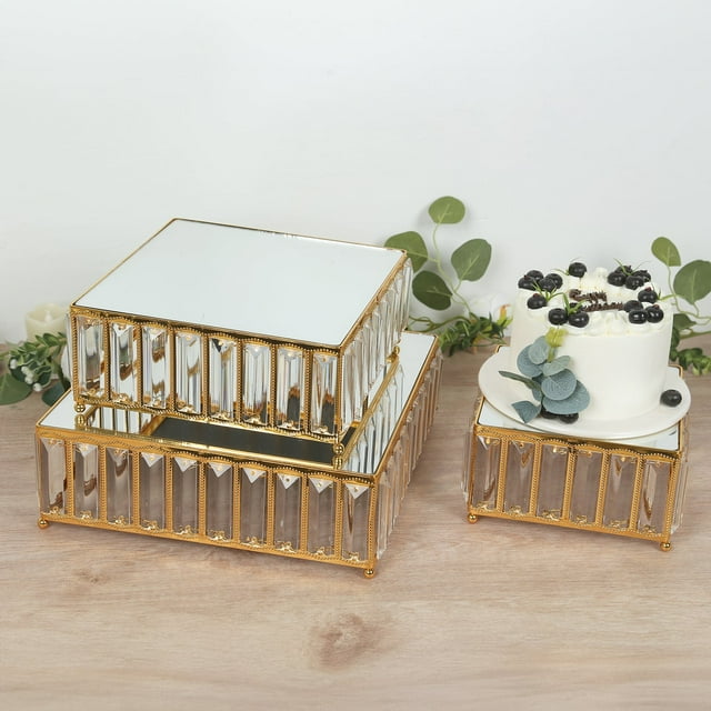 Efavormart Set of 3 Crystal Pendant Gold Metal Cake Stands, Stackable ...