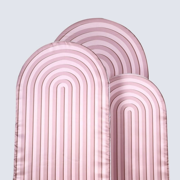 Efavormart Set of 3 Dusty Rose Ripple Satin Chiara Backdrop Stand Covers, Fitted Covers For Round Top Wedding Arches - 5ft,6ft,7ft