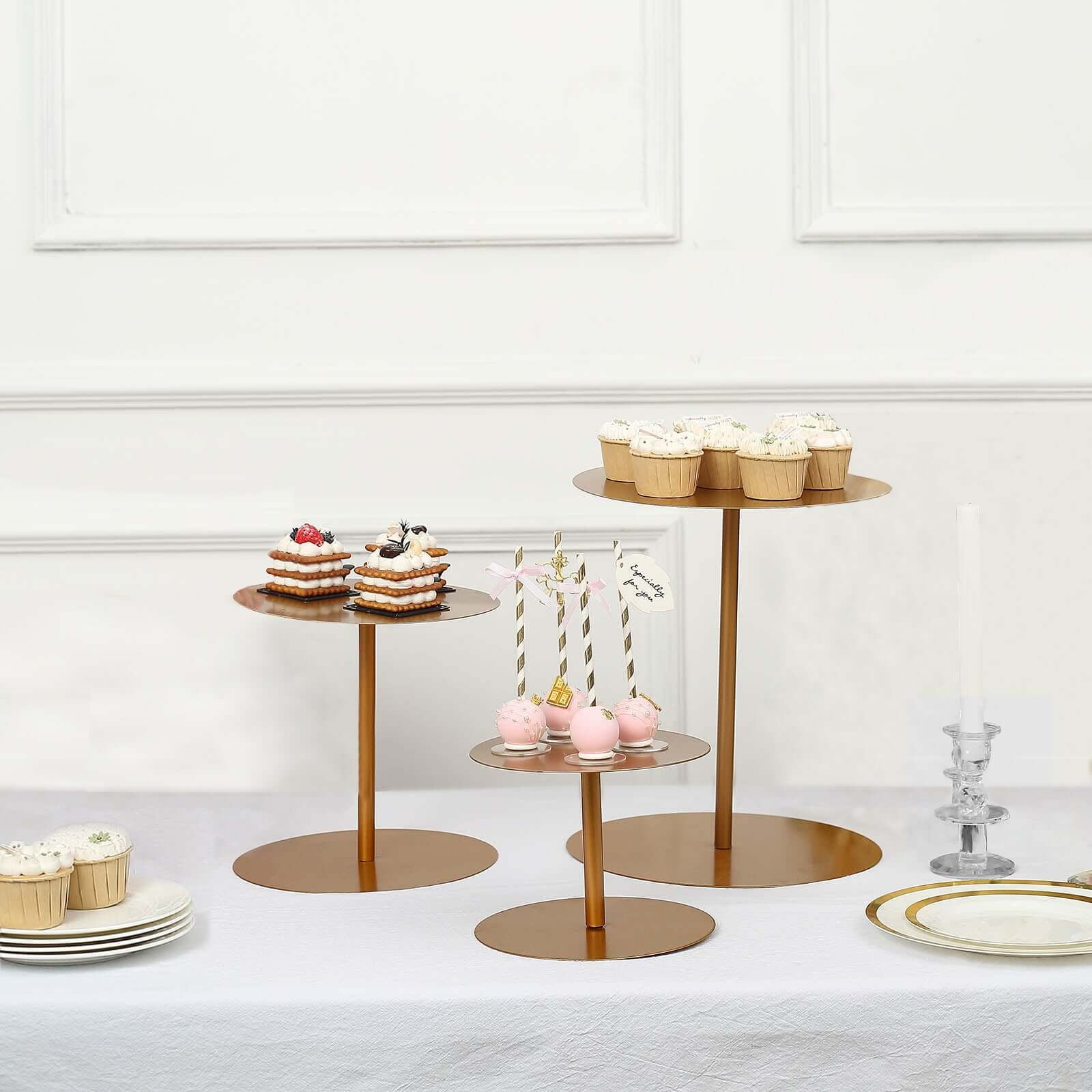 Efavormart Tiered Gold Metal Round Pedestal Cake Stands for Wedding ...
