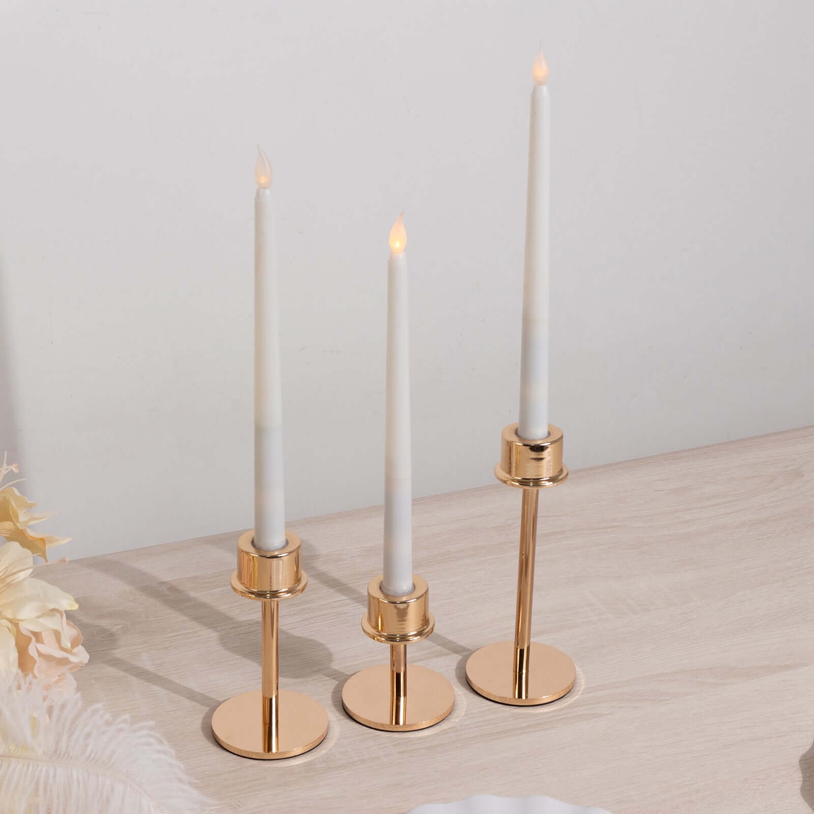 Efavormart Set of 3 Gold Metal Taper Candlestick Holders, Hurricane ...