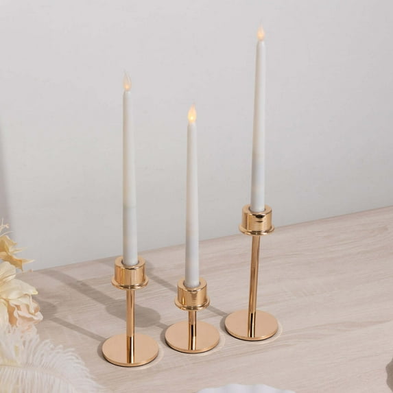 Efavormart Set of 3 Gold Metal Taper Candlestick Holders, Hurricane Candle Stands with Round Base - 3.5",5.5",8"