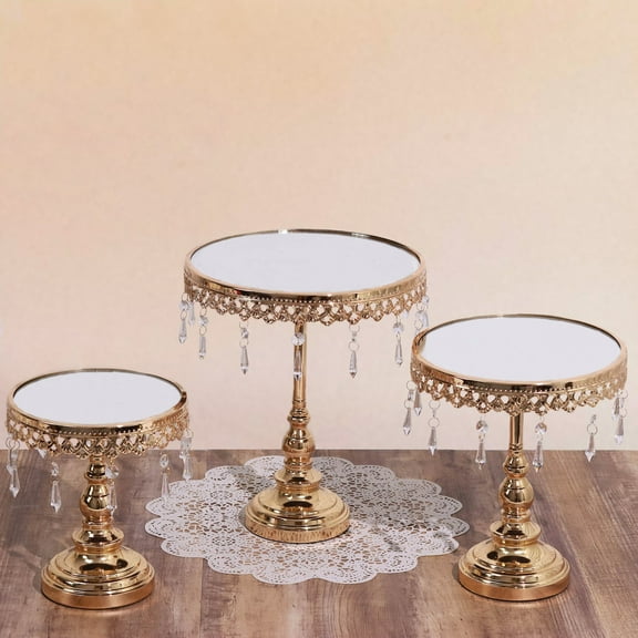 Efavormart Set of 3 Gold Round Metal Cake Stand With Mirror Top