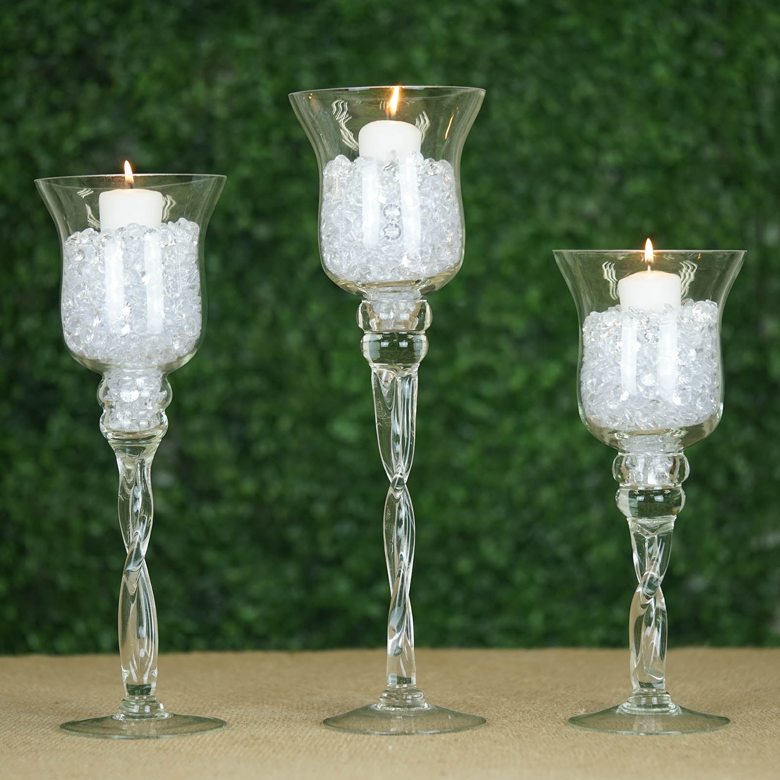 Set of 3 tall online glass candle holders