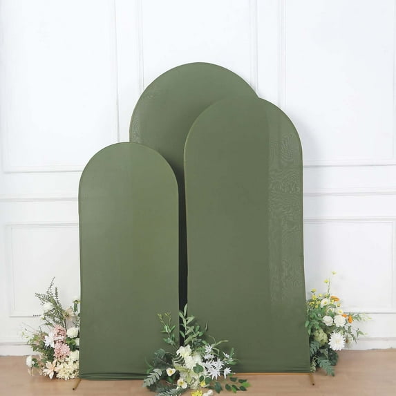 Efavormart Set of 3 | Matte Olive Green Spandex Fitted Wedding Arch Covers For Round Top Chiara Backdrop Stands - 5ft, 6ft, 7ft