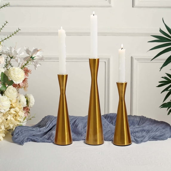 Efavormart Set of 3 Modern Hourglass Style Gold Metal Taper Candle ...
