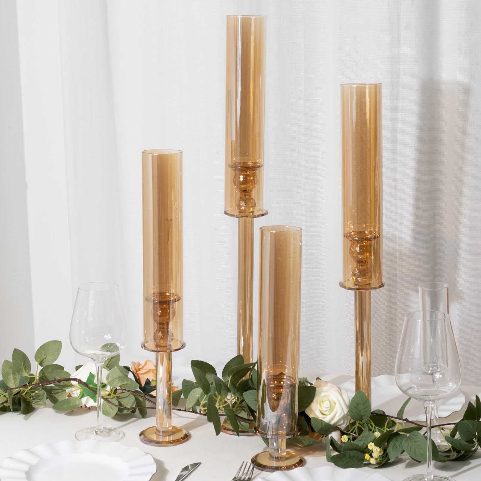 Efavormart Set of 4 Gold Crystal Glass Hurricane Taper Candle Holders