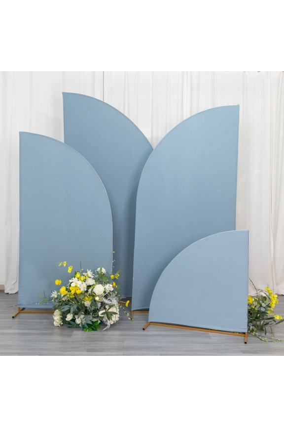 Set of 4 | Matte Dusty Blue Fitted Spandex Half Moon Wedding Arch Covers, Custom Fit Chiara Backdrop Stand Covers - 2.5ft,5ft,6ft,7ft
