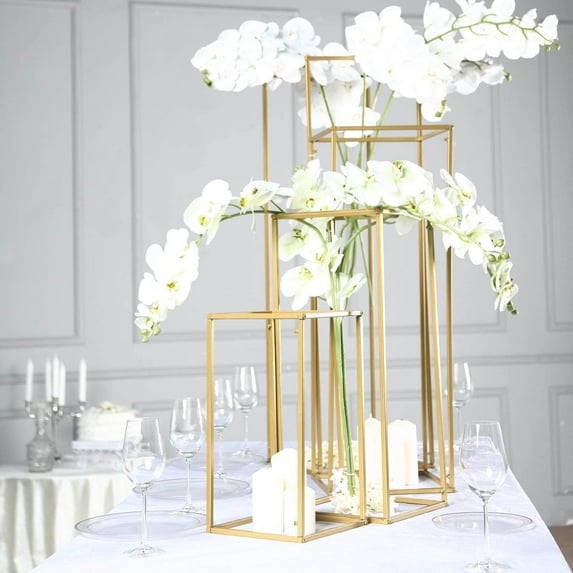 Efavormart Set of 4 Matte Gold Wedding Flower Stand Metal Vase Column Stand Geometric Centerpiece Vase - 16"| 24"| 32"| 40"