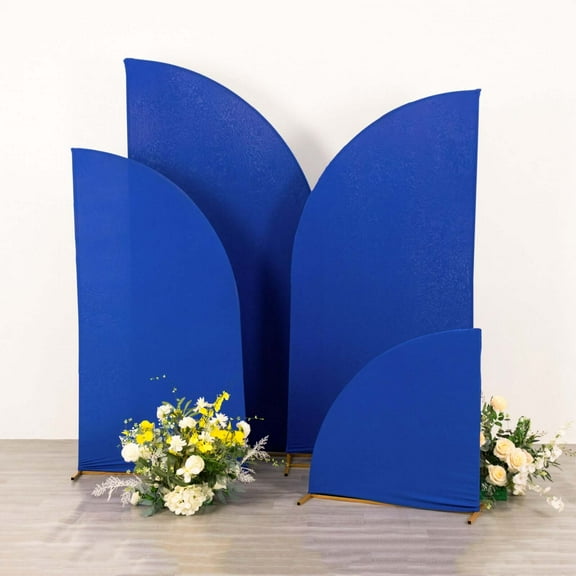 Efavormart Set of 4 | Matte Royal Blue Fitted Spandex Half Moon Wedding Arch Covers, Custom Fit Chiara Backdrop Stand Covers - 2.5ft,5ft,6ft,7ft