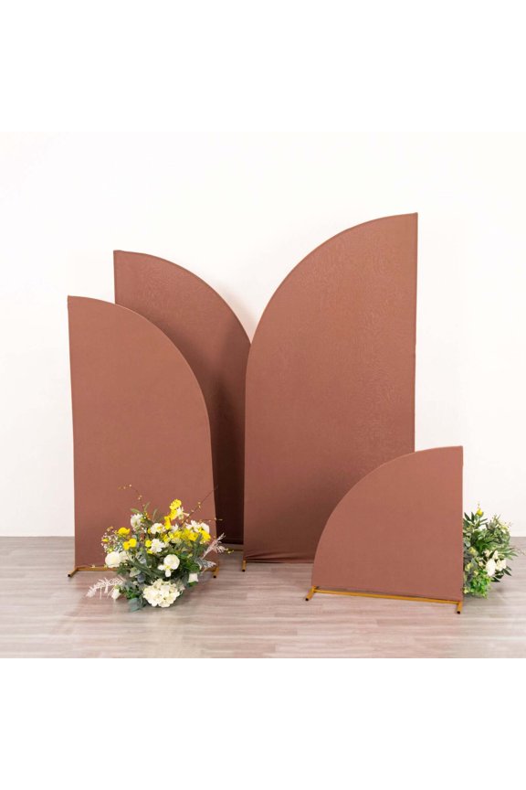 Set of 4 | Matte Terracotta Fitted Spandex Half Moon Wedding Arch Covers, Custom Fit Chiara Backdrop Stand Covers - 2.5ft,5ft,6ft,7ft