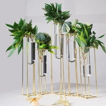 Efavormart Set of 5 - 12" Conjoined Geometric Metal Flower Vase Racks Hydroponic Test Tube Vases For Wedding Table Decoration