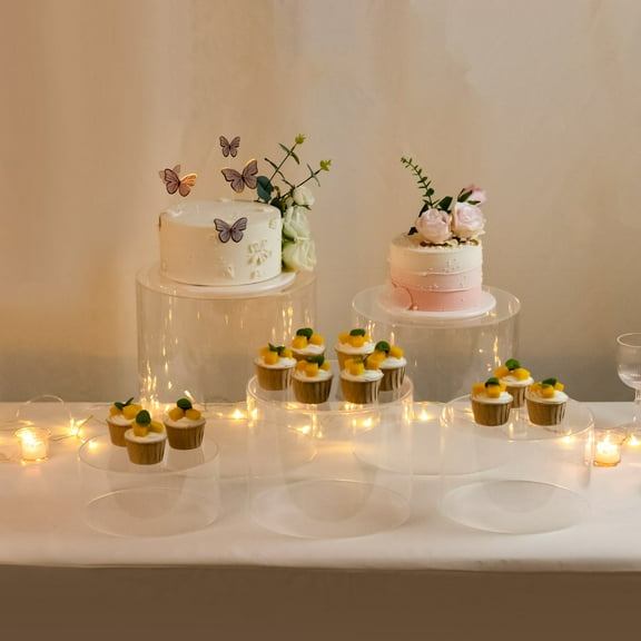 Efavormart Set of 5 Acrylic Cake Stands 8.5", 9", 10", 11", 12" Round Cylinder Design Clear - Display Risers for Weddings