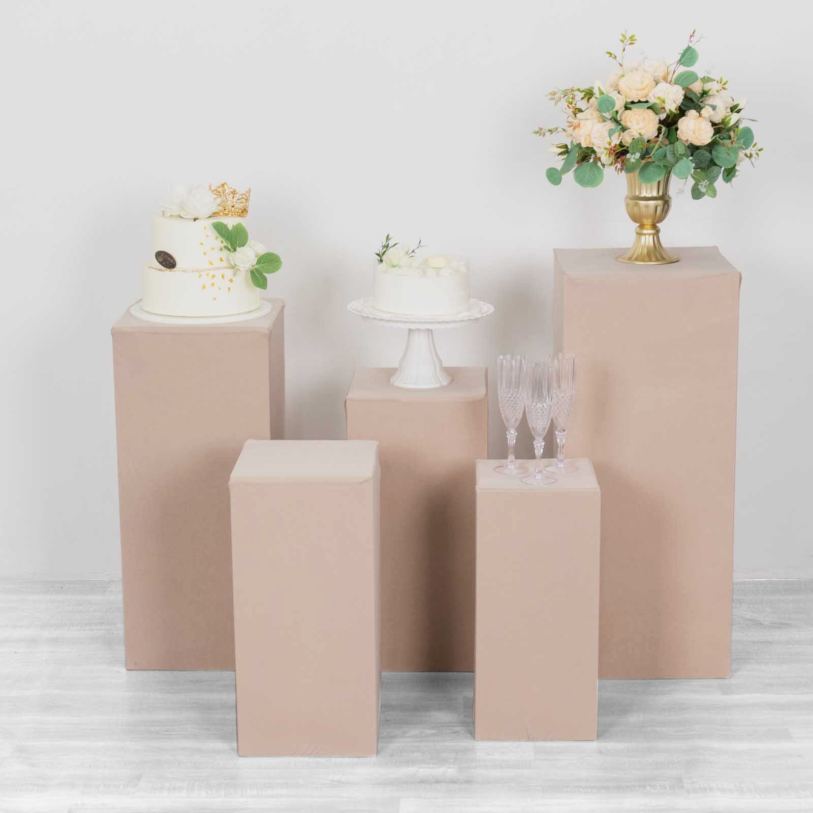 Efavormart Set of 5 Nude Spandex Rectangular Plinth Display Box Stand ...