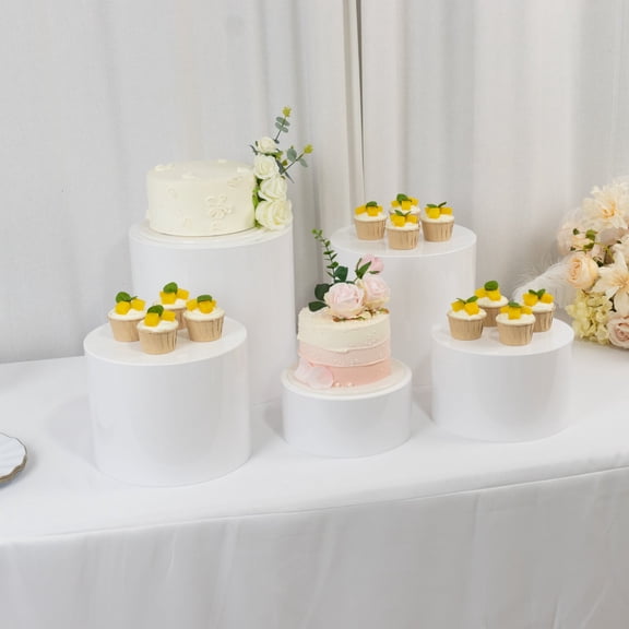 Efavormart Set of 5 White Acrylic Round Cake Stands - Cylinder Display Risers for Dessert Tables, Weddings, Parties - 4",6",8",10",12"