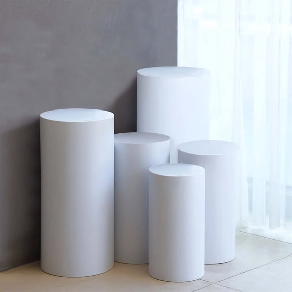 Efavormart Set of 5 | White Metal Cylinder Prop Pedestal Stands For Wedding Aisle, Round Plinth Pillar Display Boxes