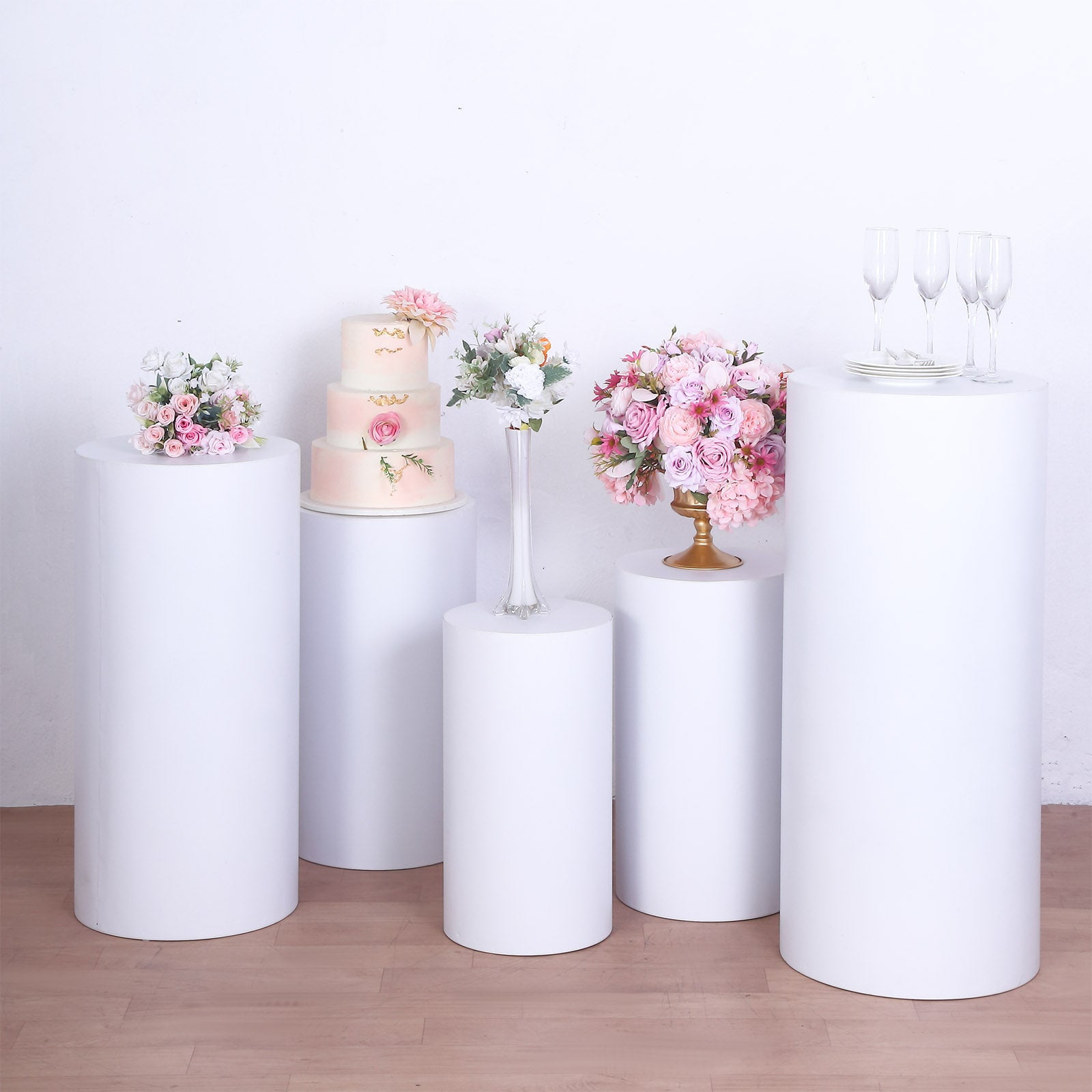 Efavormart Set of 5 | White Metal Cylinder Prop Pedestal Stands For ...
