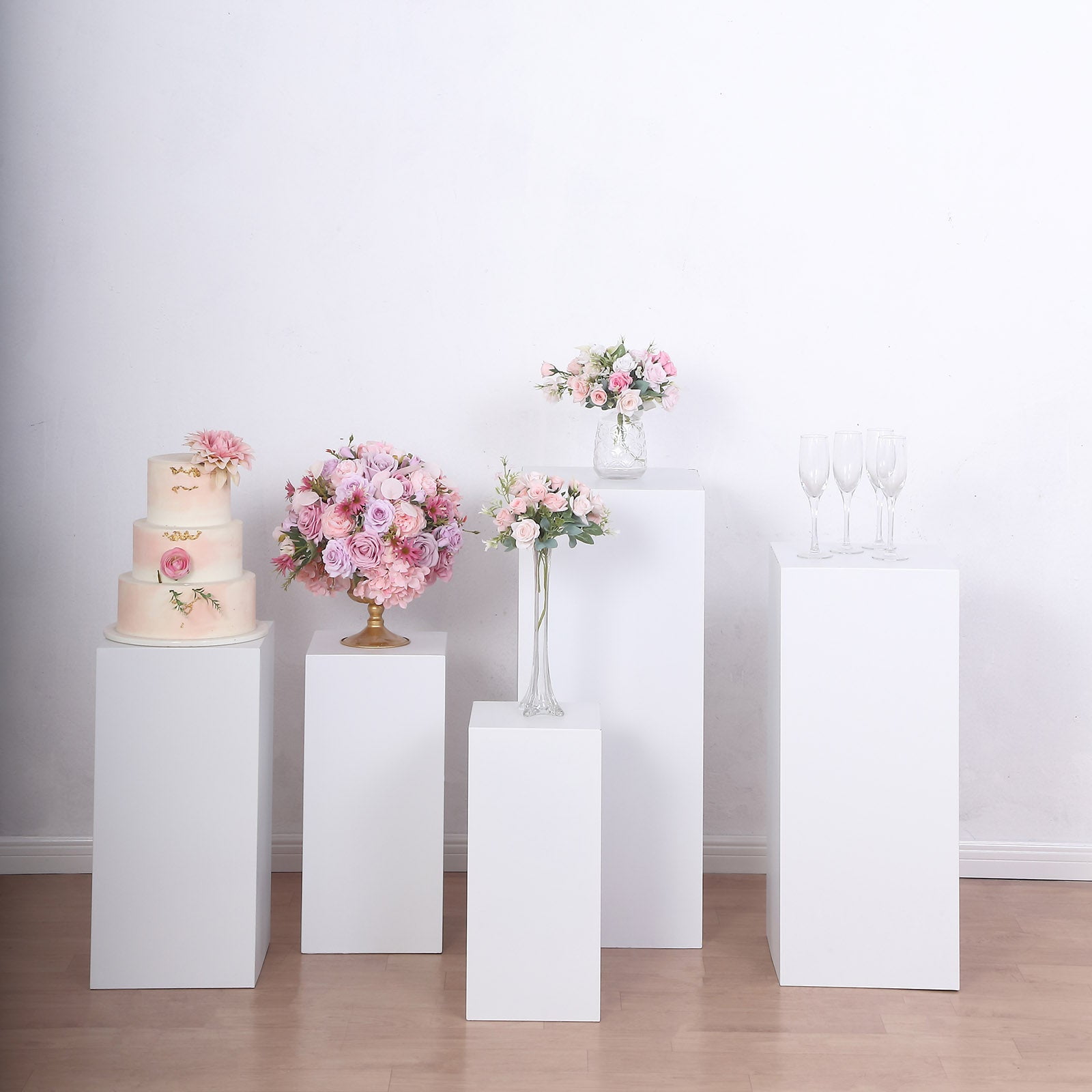 Efavormart Set of 5 White Metal Rectangular Prop Pedestal Stands For ...
