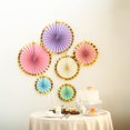 thumbnail image 1 of Efavormart Set of 6 Assorted Paper Fan Decorations with Gold Foil Rim Paper Pinwheels Wall Hanging Decorations Kit - 8" | 12" | 16", 1 of 11