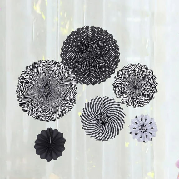 Efavormart Set of 6 Black/White Paper Fan Decorations Paper Pinwheels Wall Hanging Decorations Kit - 8" | 12" | 16"