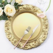 Efavormart Set of 6 GOLD 14 Round Plastic Charger Plates With Engraved Baroque Design Rim For Wedding Party Events