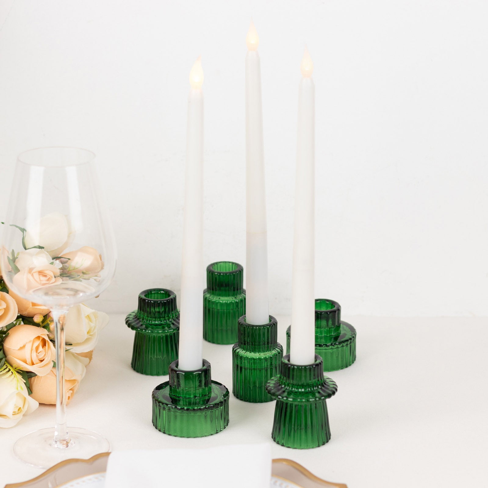 Efavormart Set of 6 Hunter Emerald Green Ribbed Crystal Glass 3" Taper ...