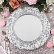 Efavormart Set of 6 SILVER 14" Round Plastic Charger Plates With Engraved Baroque Design Rim For Wedding Party Events