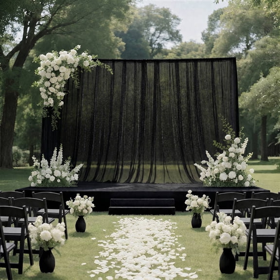 Efavormart Sheer Wedding Arch Drape 10FTx10FT Black – Backdrop Curtain Panel with Rod Pocket