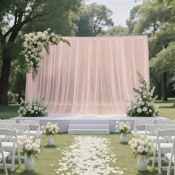 Efavormart Sheer Wedding Arch Drape 10FTx10FT Blush – Backdrop Curtain Panel with Rod Pocket