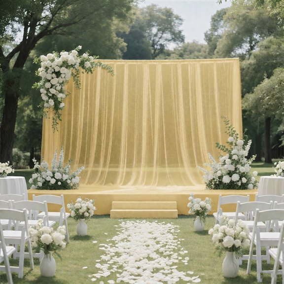 Efavormart Sheer Wedding Arch Drape 10FTx10FT Champagne – Backdrop Curtain Panel with Rod Pocket