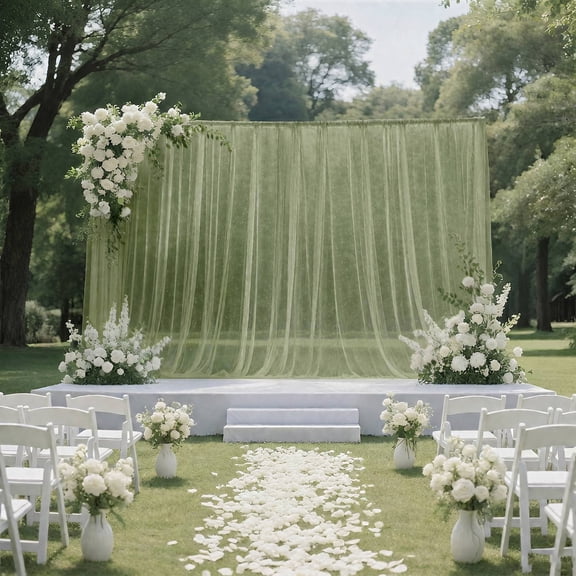 Efavormart Sheer Wedding Arch Drape 10FTx10FT Dusty Sage Green – Backdrop Curtain Panel with Rod Pocket